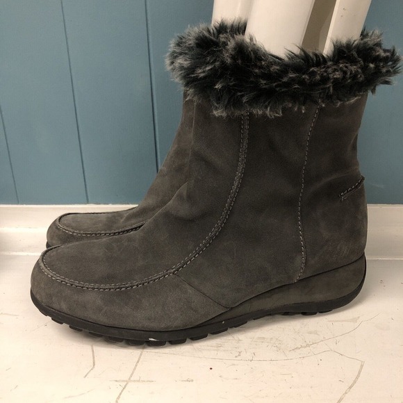 Sporto Women’s Gray Suede Leather Fur Trim Zip Front Boots‎ size 12 - Picture 1 of 9